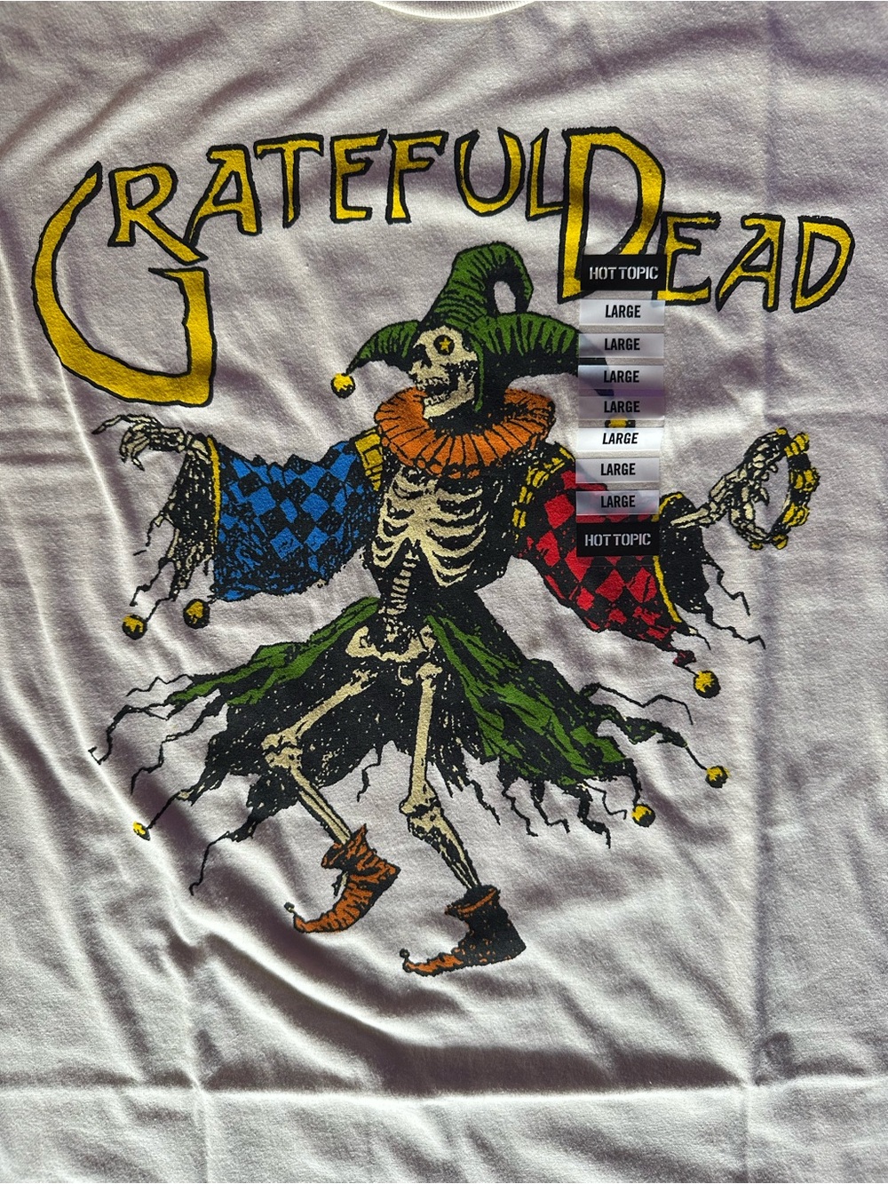 Hot Topic Cream Grateful Dead Jester Skeleton Graphic Tee - Picture 3 of 7
